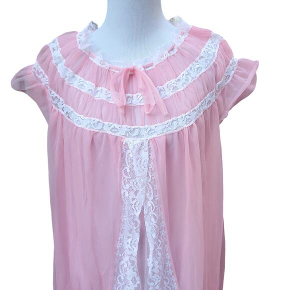 Vintage Helion Chatillon Pink Nightgown Negligee Nylon Nightdress Fits a XS-L - Picture 6 of 14